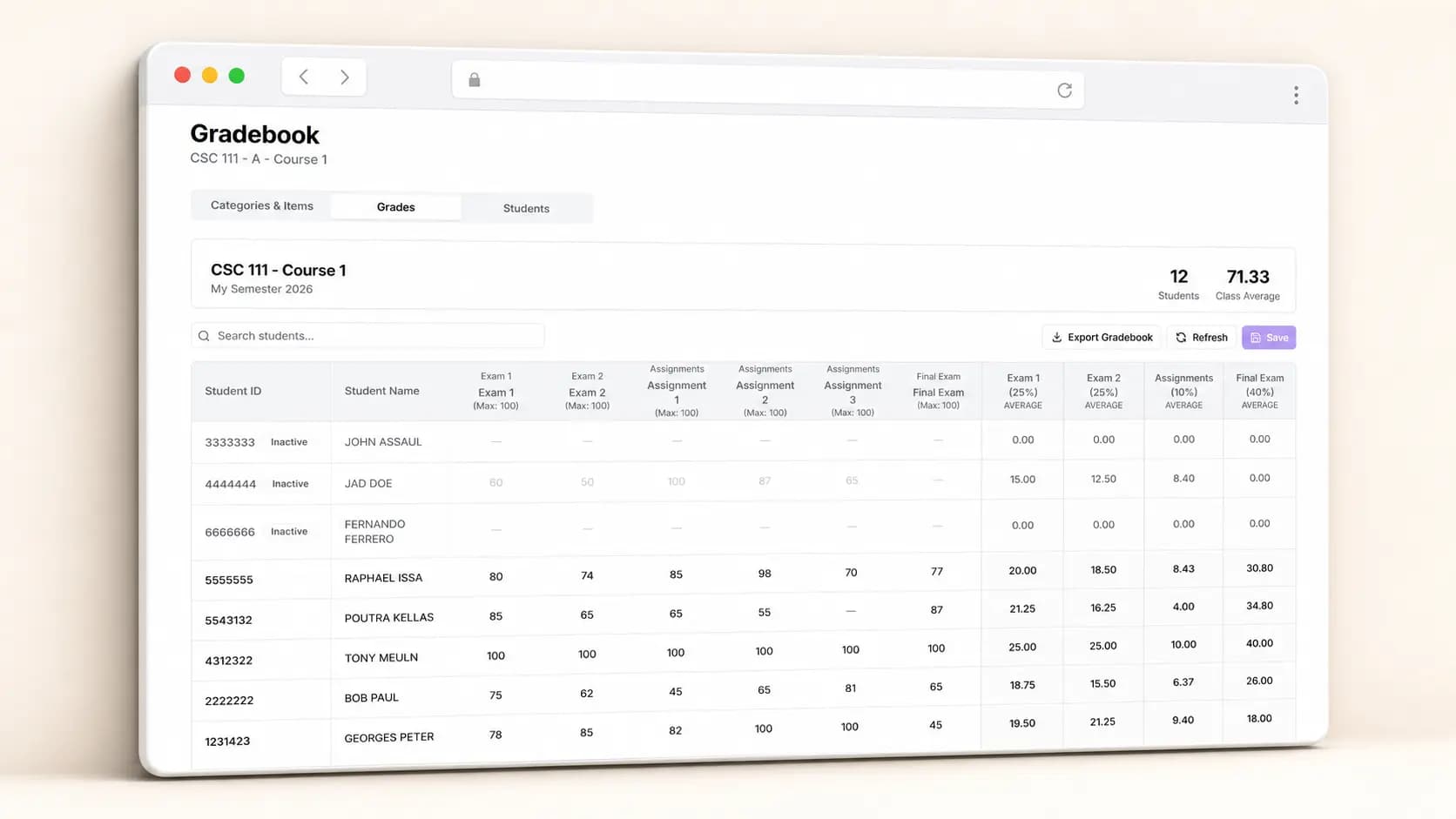 Screenshot of SMS — Student Management System